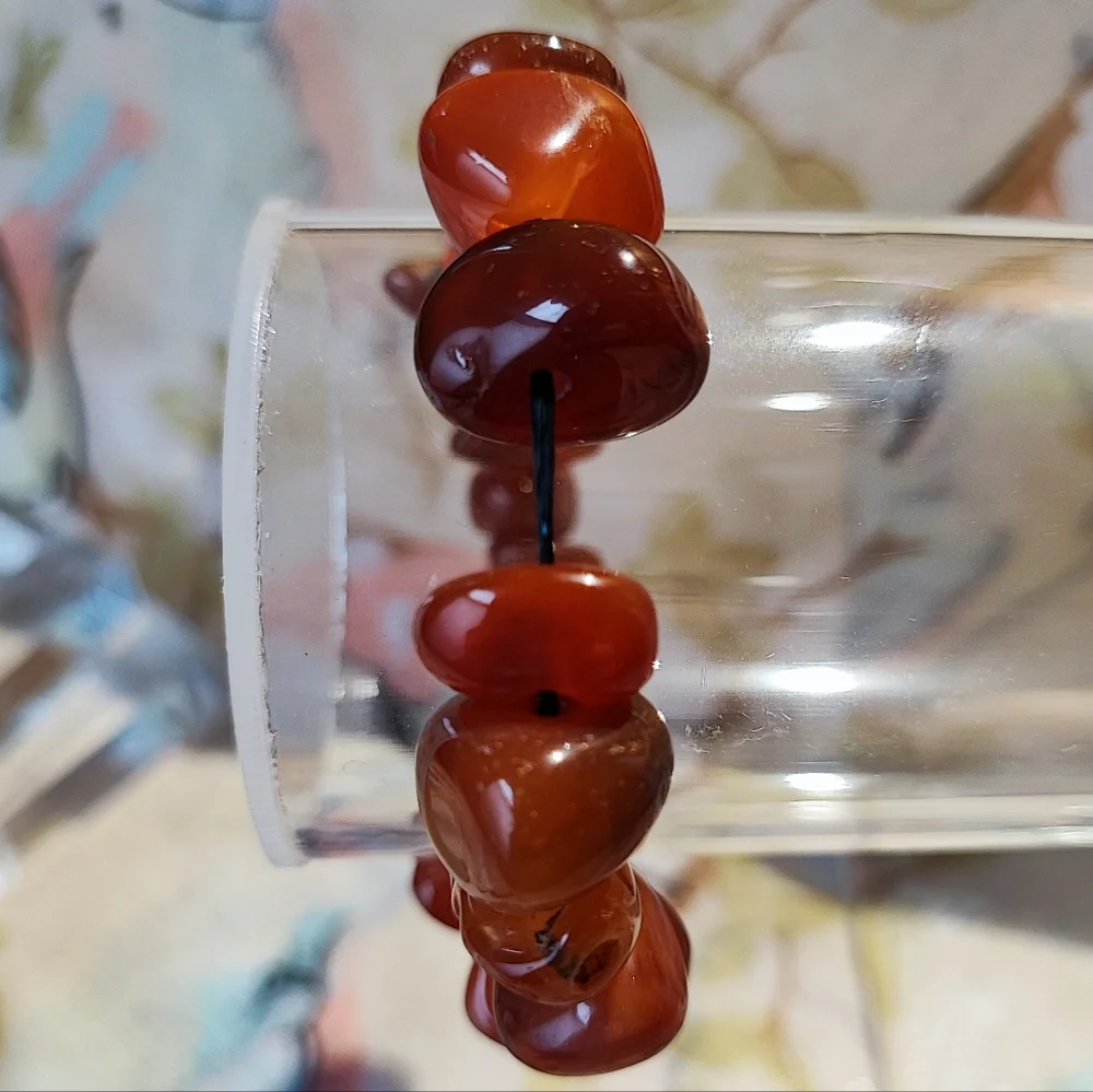 Carnelian Stretch Bracelet Tumbled Rocks Stones Hound Nature's Beauty Restrung